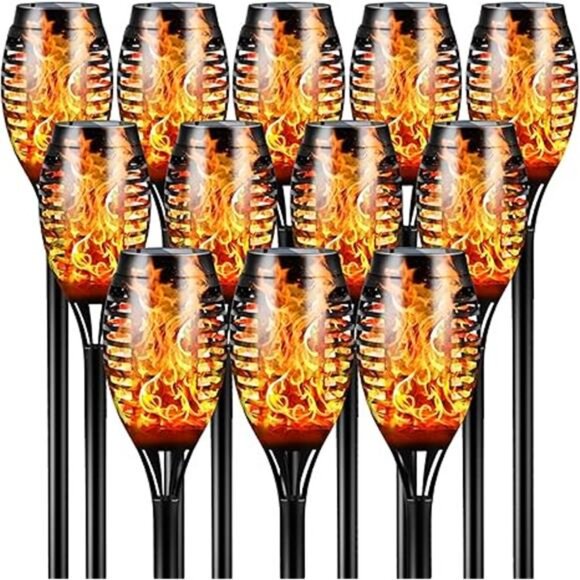 Solar Torch Lights with Flickering Flame, 12 Packs 12LED Tiki Torch Solar Lights - Picture 7 of 7